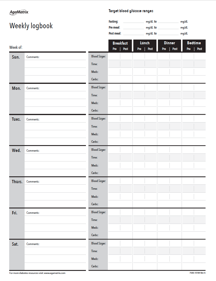 Easy To Use Blood Sugar Log Sheets Downloadable